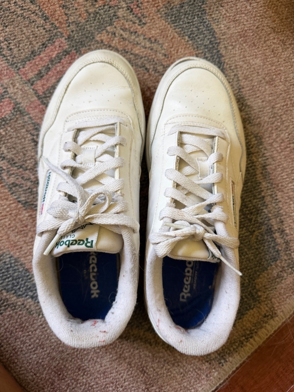 Reebok White Low-Top Leather Sneakers with Blue Insole